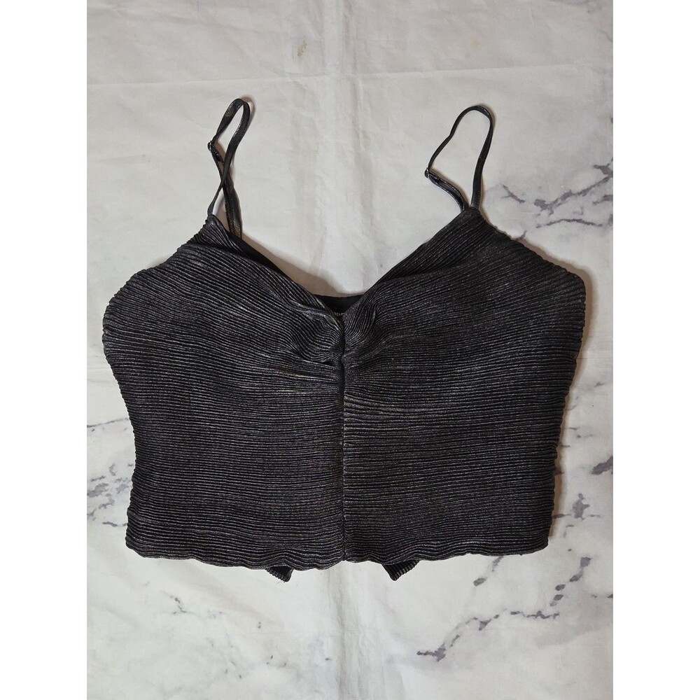 Express Black/Silver Metallic Pleated Bow Tank Top